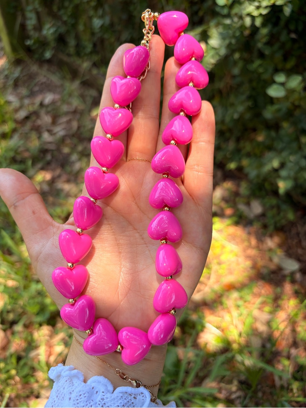 Pink Heart Bead Choker Necklace Luxury Jewelry - Picture 5 of 5